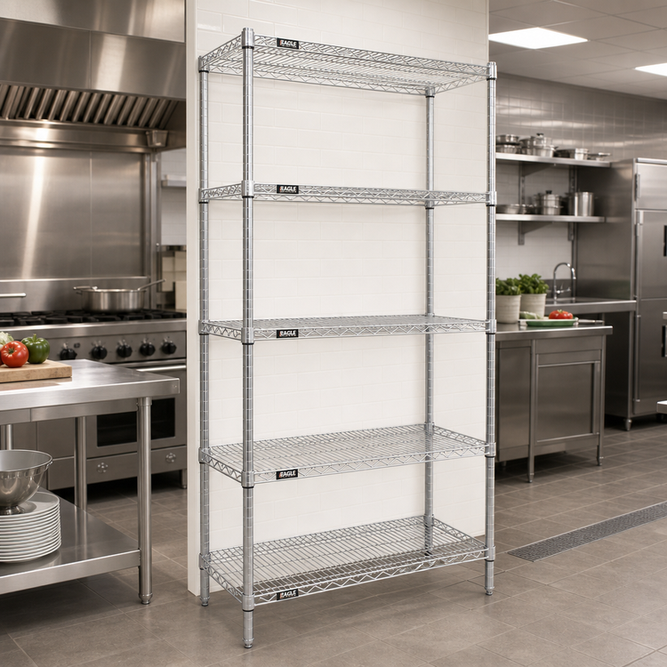 Product image #2 for Eagle Group 5-Tier Wire Starter Shelving Unit, 30"W x 24"D x 86"H, Stainless Steel Finish