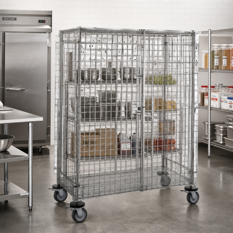 Product image #2 for Metro Super Erecta Mobile Wire Security Cage, Standard Duty, Stainless Steel Finish, 52-3/4 W x 33-1/2 D x 62 H