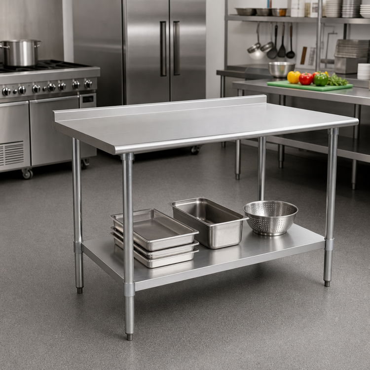 Product image #2 for Eagle Budget Series 60" x 30" 430 Stainless Steel Work Table with 1-1/2" Rear Up-Turn and Undershelf