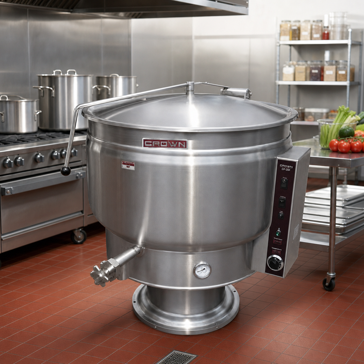 Product image #2 for Crown EP-20F 20 Gallon Electric Full Jacketed Stationary Steam Kettle with Pedestal Base