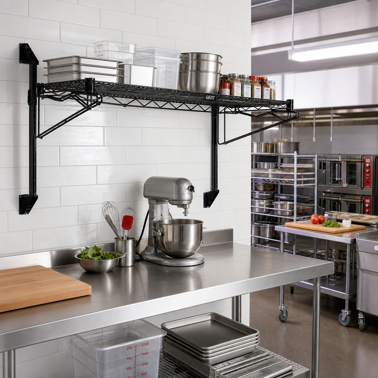 Product image #2 for Wall-Mount Cantilever Wire Shelving Kit with Single 60"W x 21"D Shelf, Black Epoxy
