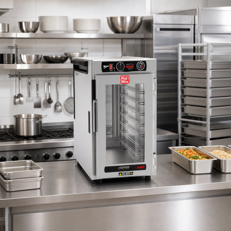 Product image #3 for Metro HotBlox Narrow 8-Pan Countertop/Stacking Pass-Thru Insulated Holding Cabinet with Clear Front & Rear Doors, Analog Controls
