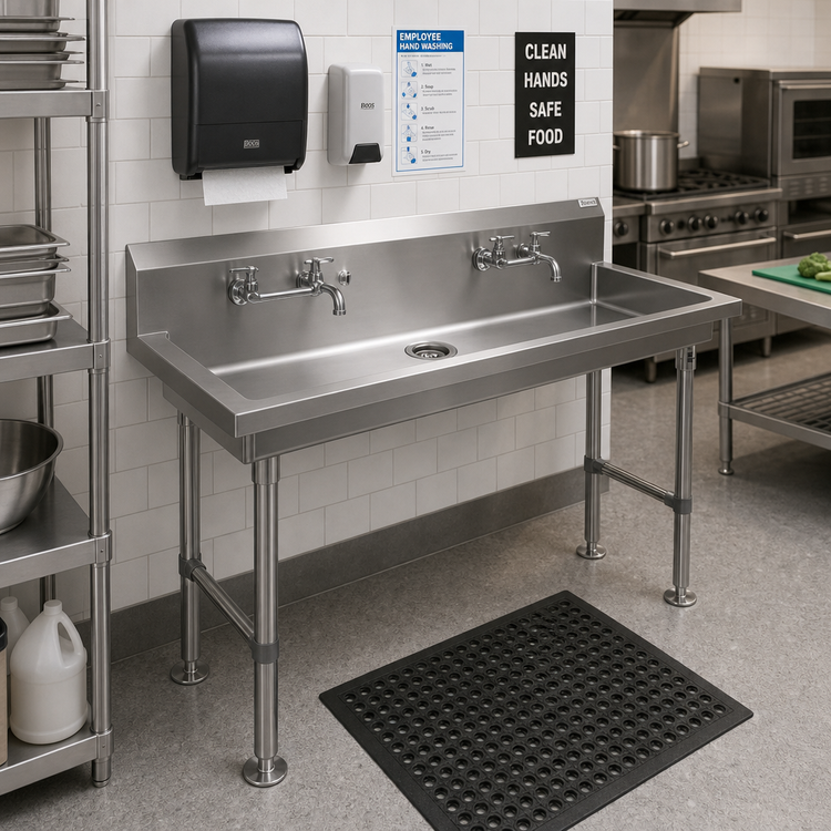 Product image #2 for John Boos PBMSHS-F2-4020 Multi-Station Freestanding Stainless Steel Hand Wash Sink, 40 x 19-5/8 x 41 Inches, 2 Sets of 4-Inch O.C. Faucet Holes