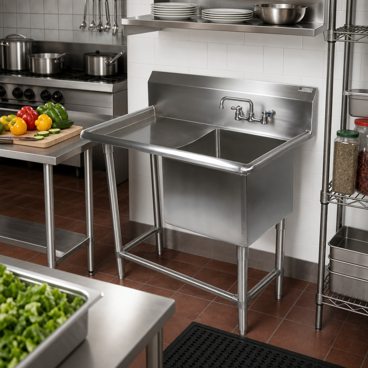 Product image #2 for John Boos Pro-Bowl 1-Compartment Sink with Left Drainboard, 16-Gauge Stainless Steel, 38-3/16 Inch Wide