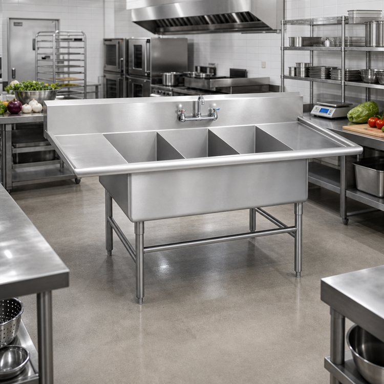 Product image #2 for Advance Tabco Regaline K7-3-2430-24RL Super Size 3-Compartment Fabricated Sink with Left and Right-Hand Drainboards