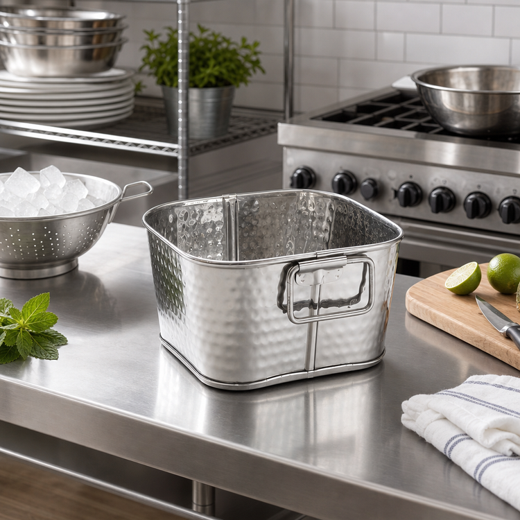 Product image #2 for American Metalcraft Square Stainless Steel Cooling Tub, 1-3/8 qt.