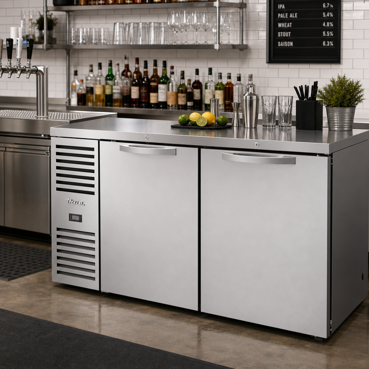Product image #2 for 60-Inch Two-Section Reach-In Back Bar Cooler with Stainless Steel Top and Solid Locking Doors