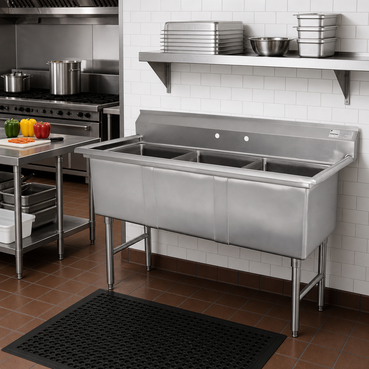 Product image #2 for Advance Tabco 50-Inch 3-Compartment Fabricated 304 Stainless Steel Sink, No Drainboards