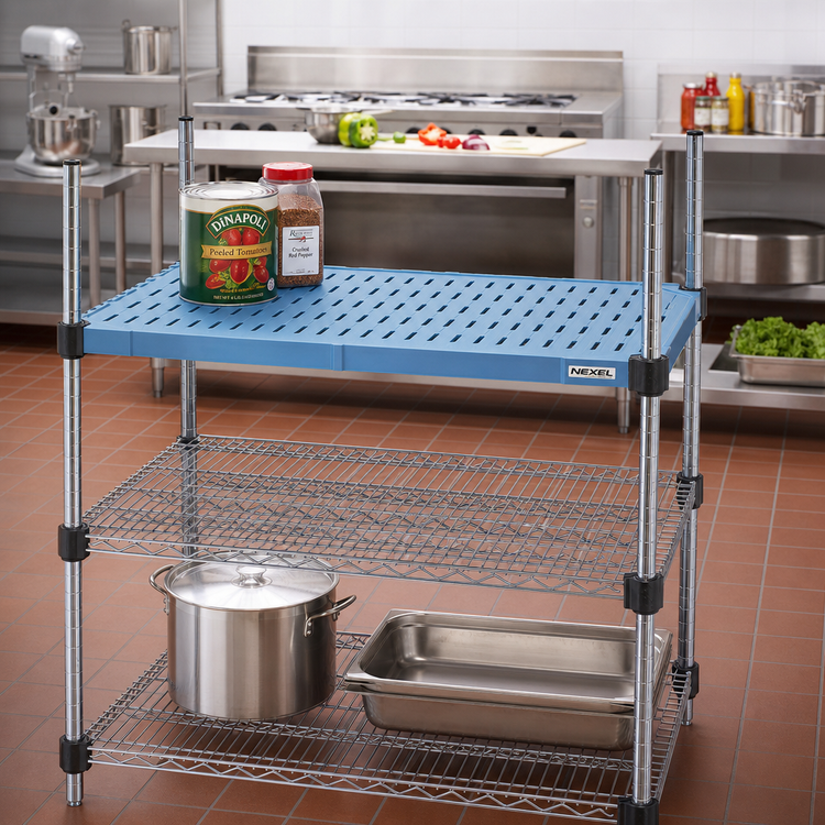 Product image #2 for QuadPlus Louvered Polymer Shelf Mat with Wire Quad-Adjust Frame, 42 x 24 Inches, Blue