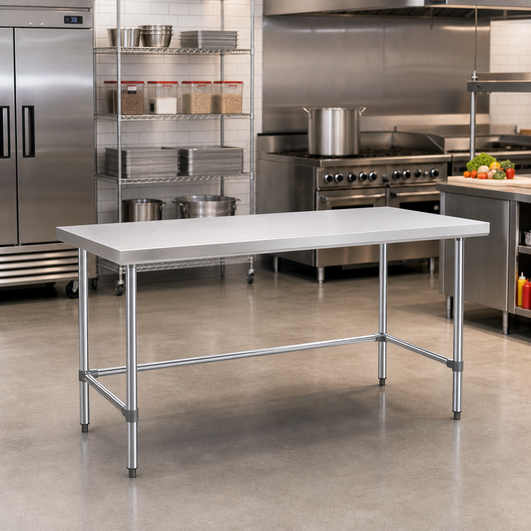 Product image #2 for Sapphire 72 Inch x 36 Inch 18-Gauge 430 Stainless Steel Flat Top Work Table with Open Galvanized Base