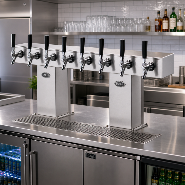 Product image #2 for Perlick Bridge Tee Extra High Countertop Glycol-Cooled 10-Faucet Draft Beer Tower, Stainless Steel Finish