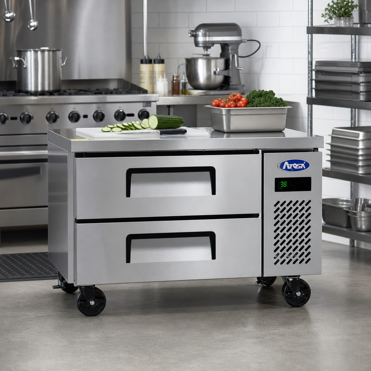 Product image #2 for Atosa 35-5/8 Inch Wide One-Section Refrigerated Chef Base with Side-Mounted Self-Contained Refrigeration, 4.7 Cu. Ft., Stainless Steel