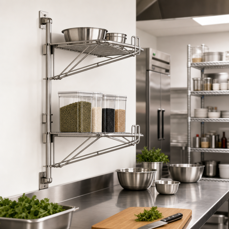 Product image #2 for 21-Inch Mid Double Shelf Bracket for Adjustable Post Wire Wall Mounts, Stainless Steel Finish
