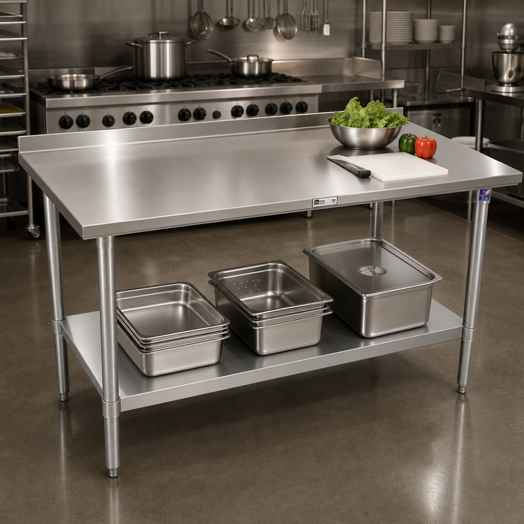 Product image #2 for John Boos Stallion 14-Gauge 300-Series Stainless Steel Work Table with Adjustable Undershelf, 120W x 24D, 1-1/2-Inch Rear Up-Turn