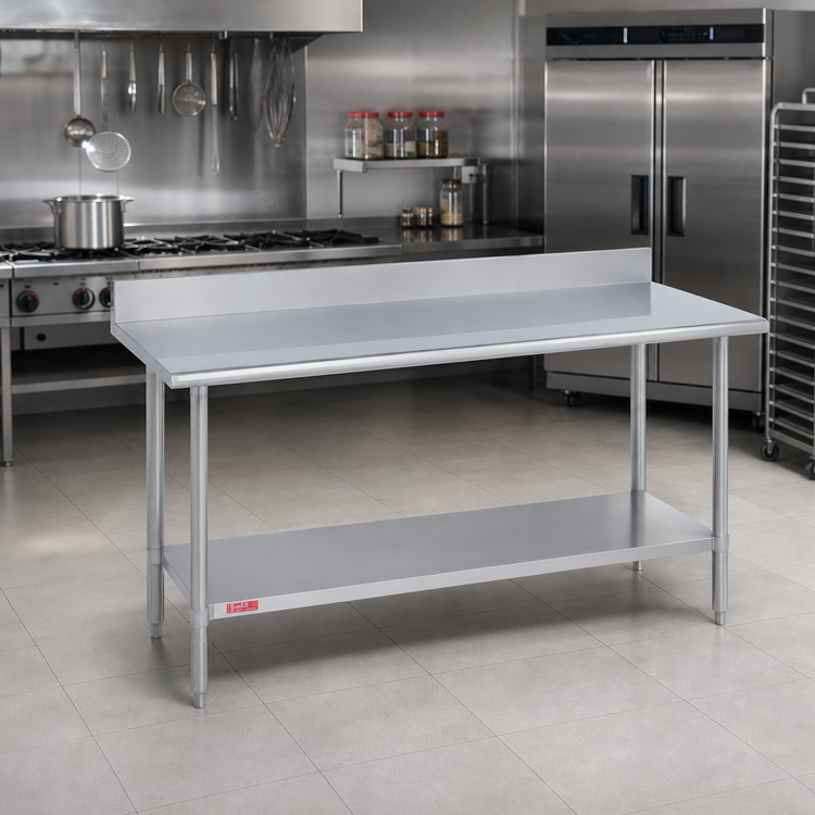 Product image #2 for Duke 60-Inch x 36-Inch 16-Gauge 400 Series Stainless Steel Work Table with 5-Inch Riser and Stainless Steel Undershelf