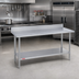 Thumbnail image #2 for Duke 60-Inch x 36-Inch 16-Gauge 400 Series Stainless Steel Work Table with 5-Inch Riser and Stainless Steel Undershelf