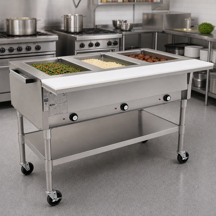 Product image #2 for Eagle Group 66 Inch Portable Electric Hot Food Table with 4 Dry Wells, Cutting Board, and Open Base