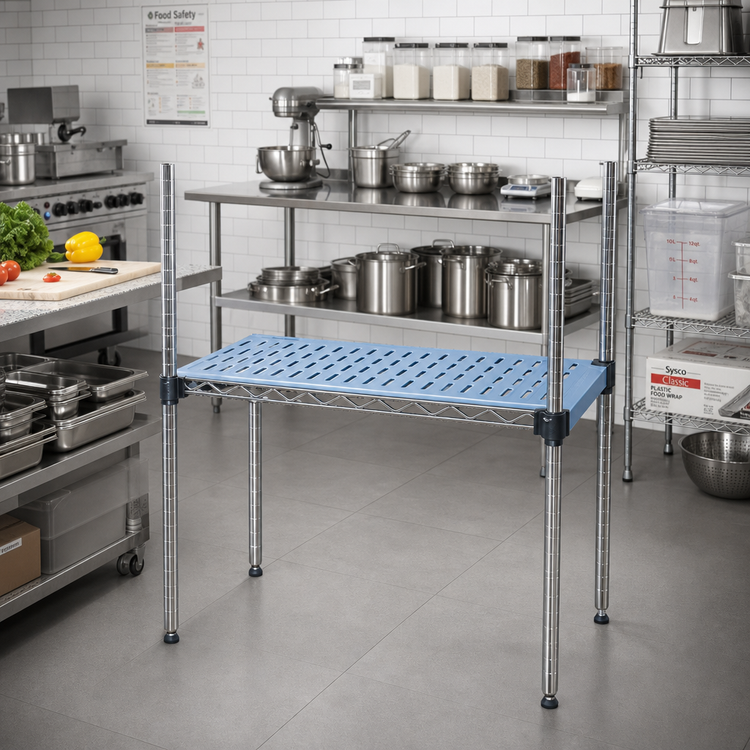 Product image #2 for Eagle QuadPlus Louvered Blue Polymer Shelf Mat with Chrome Quad-Adjust Frame, 42 x 24 Inches