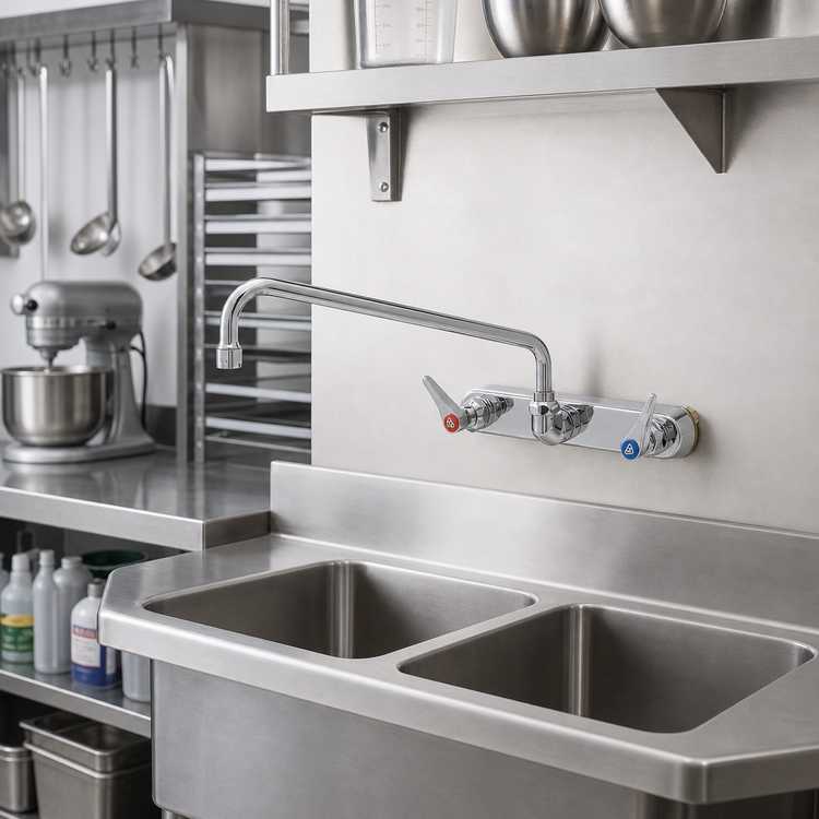 Product image #2 for T&S Brass B-1128-XS-F12 Low-Lead Wall-Mount Workboard Faucet with 12-Inch Swivel Spout, 8-Inch Centers