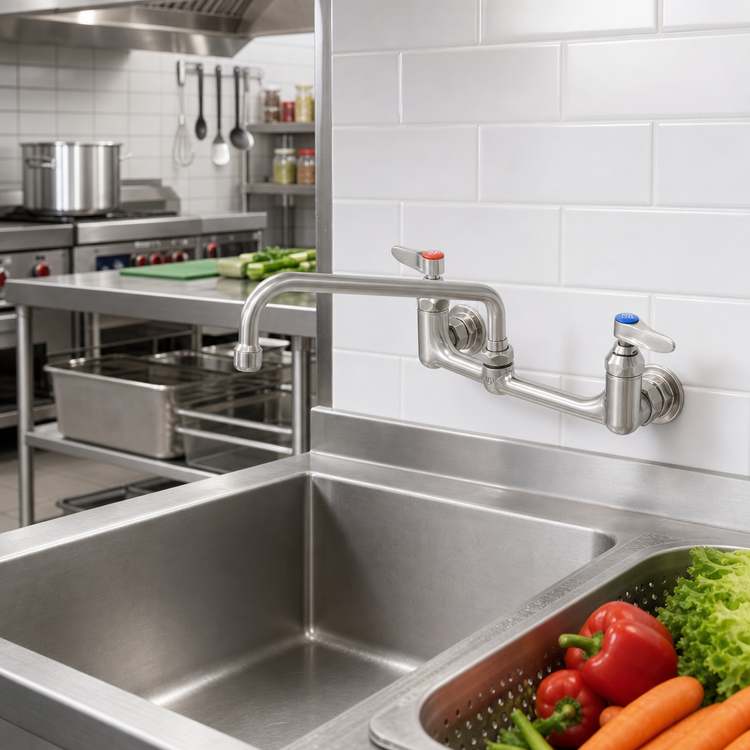 Product image #2 for EverSteel Stainless Steel Wall Mount Mixing Faucet with 12-Inch Swing Nozzle and 8-Inch Adjustable Centers