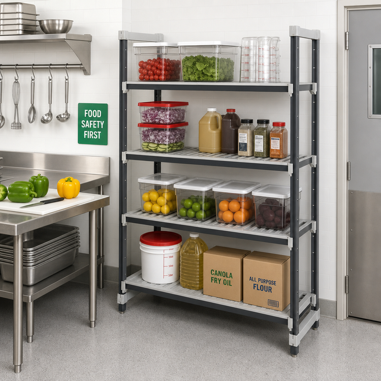 Product image #2 for Cambro Camshelving Elements XTRA Stationary Add-On Polymer Shelving Unit, 21 x 42 x 72 Inches, 4-Tier, Speckled Gray
