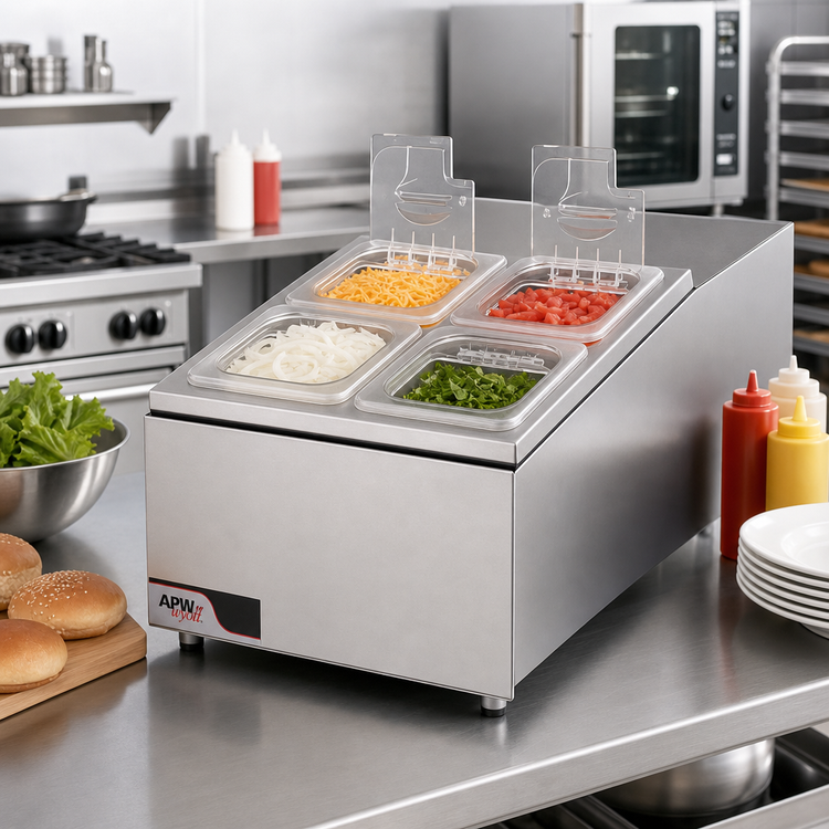 Product image #2 for APW Wyott RTR-4 Refrigerated Countertop Topping Rail with 4 1/6-Size Pans