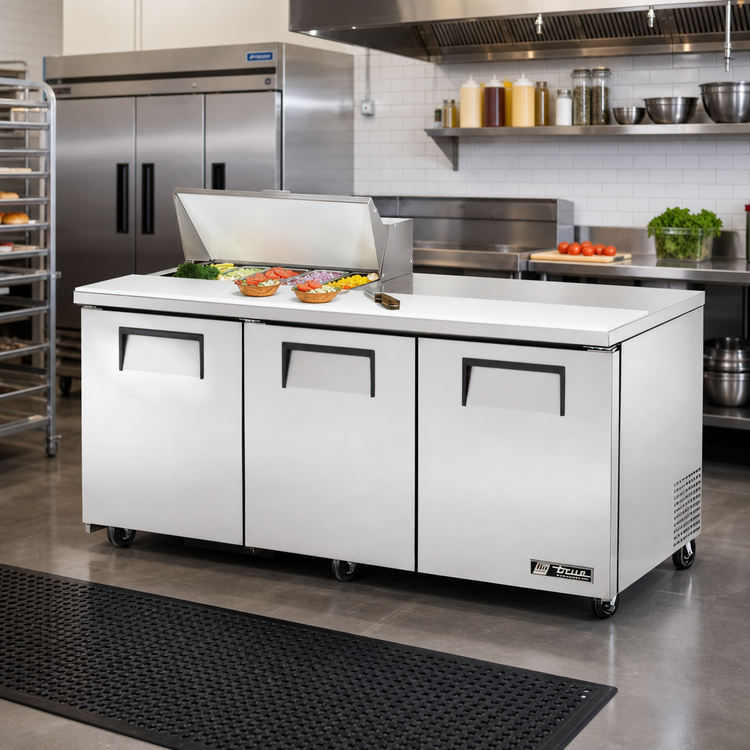 Product image #2 for 72-Inch Three-Section Stainless Steel Sandwich/Salad Prep Table with 8-Pan Rail