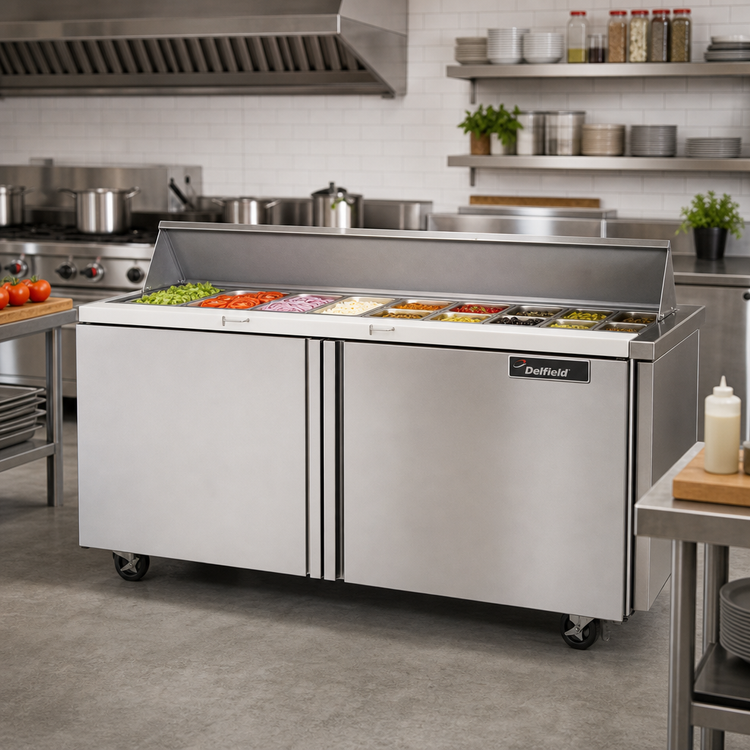 Product image #2 for Delfield Mega Top 64-Inch Two-Section Sandwich/Salad Prep Refrigerator with 24-Pan Top