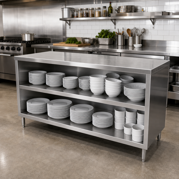 Product image #2 for John Boos 96-Inch Open Front Stainless Steel Dish Cabinet with Mid-Shelf