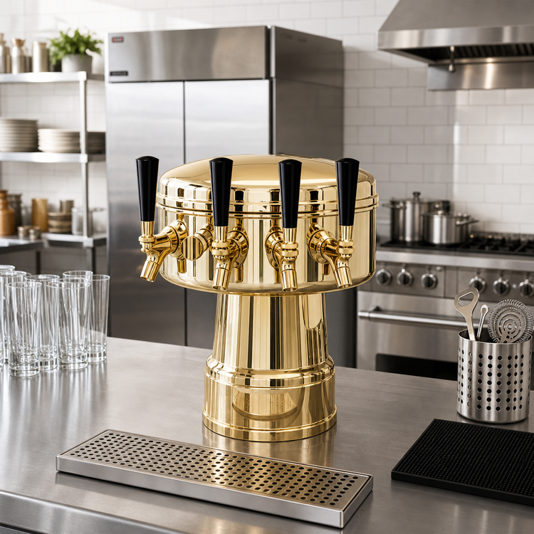 Product image #2 for Glastender Mushroom 4-Faucet Draft Dispensing Tower, Polished Brass, Air-Cooled Countertop