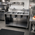 Thumbnail image #2 for BK Resources 48-Inch Four-Compartment Stainless Steel Sink Cabinet, Open Front, with 2 Gooseneck Faucets and 4 Drains