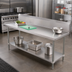 Thumbnail image #2 for Advance Tabco 120-Inch x 30-Inch 14-Gauge 304 Stainless Steel Work Table with 10-Inch Backsplash and Adjustable Galvanized Undershelf