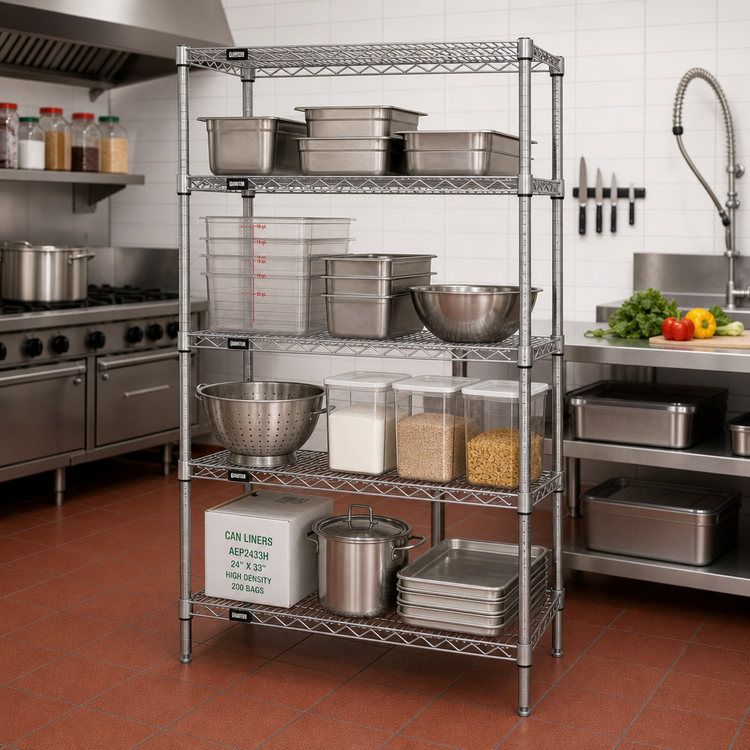 Product image #2 for Quantum 36"W x 36"D x 63"H 4-Shelf Stationary Wire Shelving Starter Kit, 304 Stainless Steel, 600-800 lb. Capacity