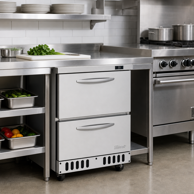 Product image #2 for Turbo Air PRO Series Front-Breathing 1-Section Undercounter Refrigerator with 2 Drawers, 6.5 Cu. Ft.
