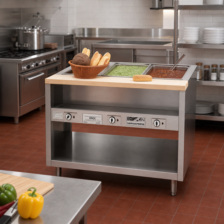 Product image #2 for Dinex ServeXpress DXPDME6SS 6-Well Stationary Electric Hot Food Counter with Semi-Enclosed Base