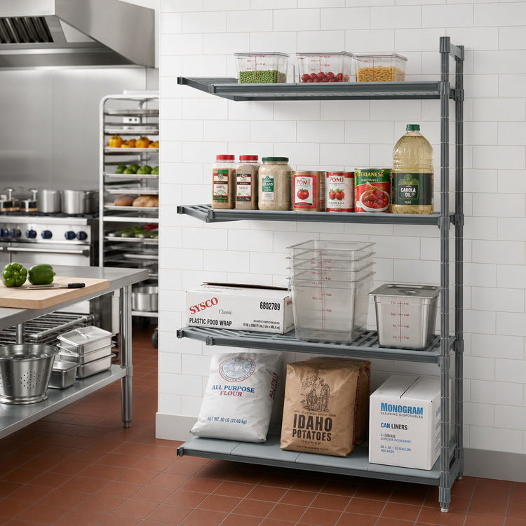 Product image #2 for Cambro Camshelving Basics Plus 18 x 36 x 84-Inch 4-Tier Vented and Solid Add-On Shelving Unit
