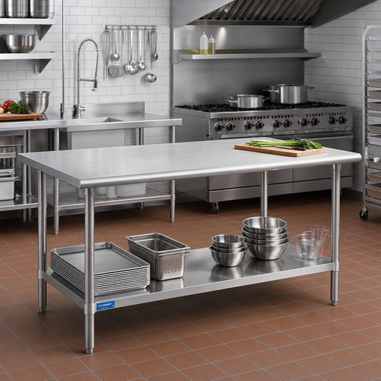 Product image #2 for 84-Inch x 36-Inch 400-Series Stainless Steel Work Table with Adjustable Undershelf
