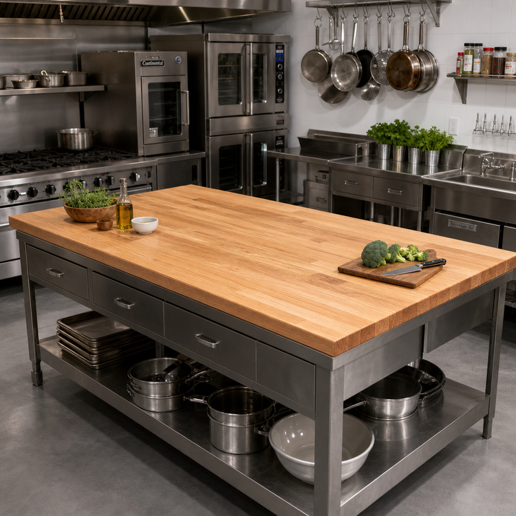Product image #2 for John Boos Appalachian Blended Rail Edge Grain Oak Island Countertop, 96 x 38 x 1-1/2-Inch, Penetrating Oil Finish