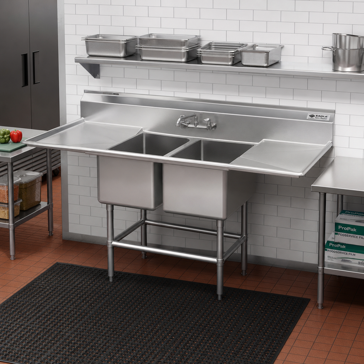 Product image #2 for Eagle Spec-Master FN Series Two-Compartment Sink with 36-Inch Left Drainboard, 77-1/2-Inch Wide, 14-Gauge Stainless Steel