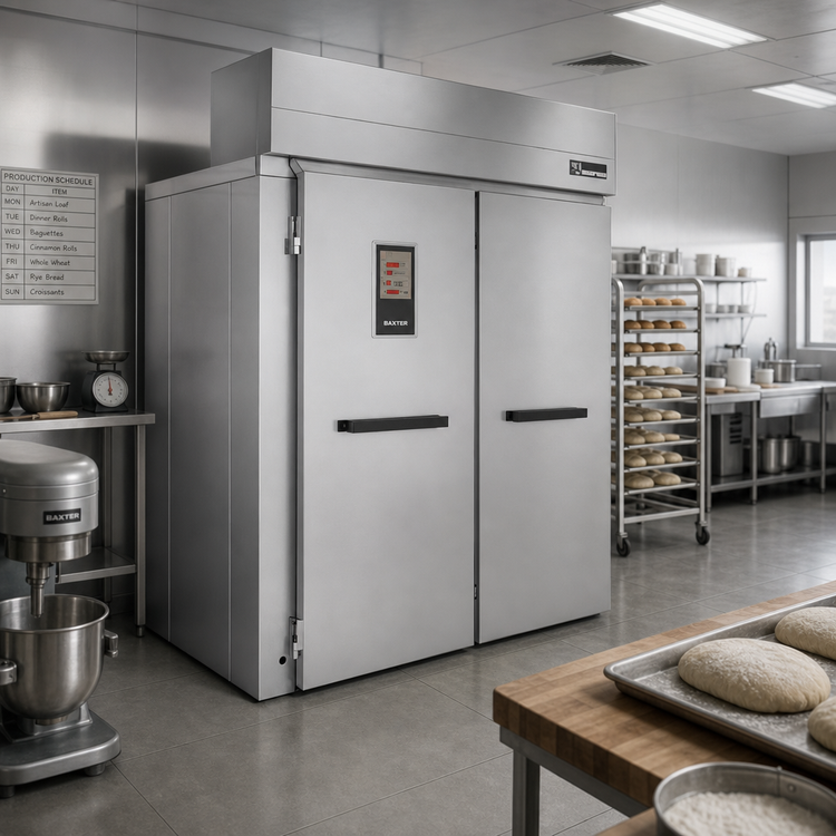 Product image #2 for Baxter Double Wide Roll-In Retarder/Proofer Cabinet, 120.5" Deep, Remote R448A Refrigeration Ready, Electric Heat, Stainless Steel, Open Floor