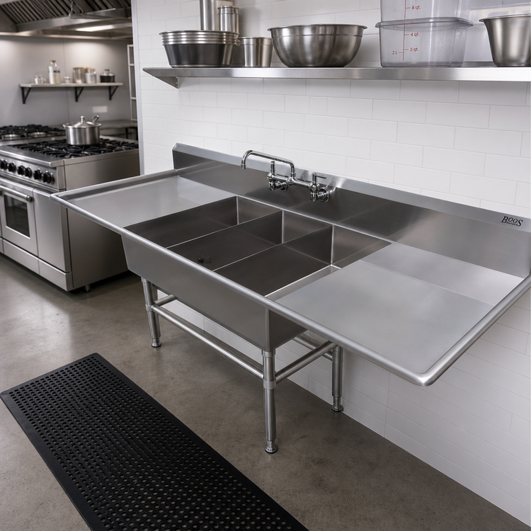 Product image #2 for John Boos Pro-Bowl 3-Compartment Stainless Steel Platter Sink with Dual 24-Inch Drainboards