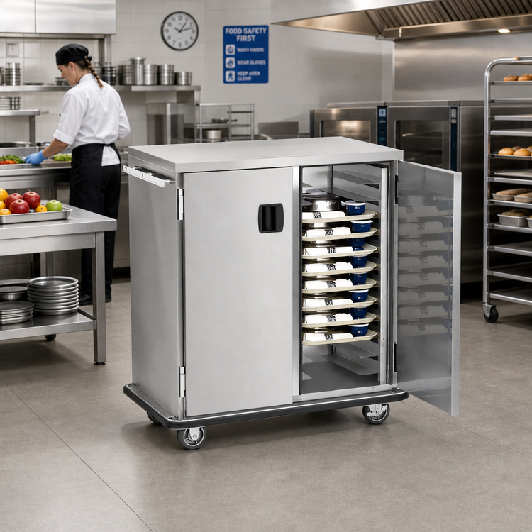 Product image #2 for Ambient Insulated Stainless Steel Meal Delivery Cart with 3 Doors and 21 Pair Fixed Slides