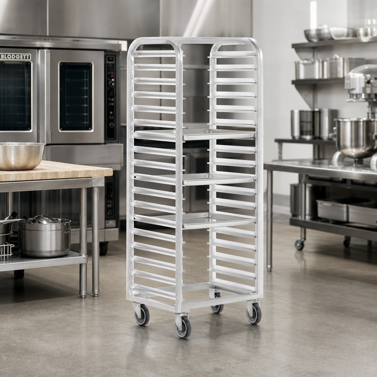 Product image #2 for Channel Manufacturing Standard Heavy-Duty All-Welded Aluminum Side-Load Bun Pan Rack, 27-Pan Capacity, 5-Inch Casters