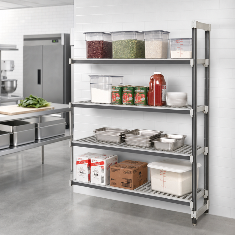 Product image #2 for Cambro Camshelving Elements XTRA 24"W x 72"L x 64"H 4-Shelf Vented Stationary Add-On Polymer Shelving Unit