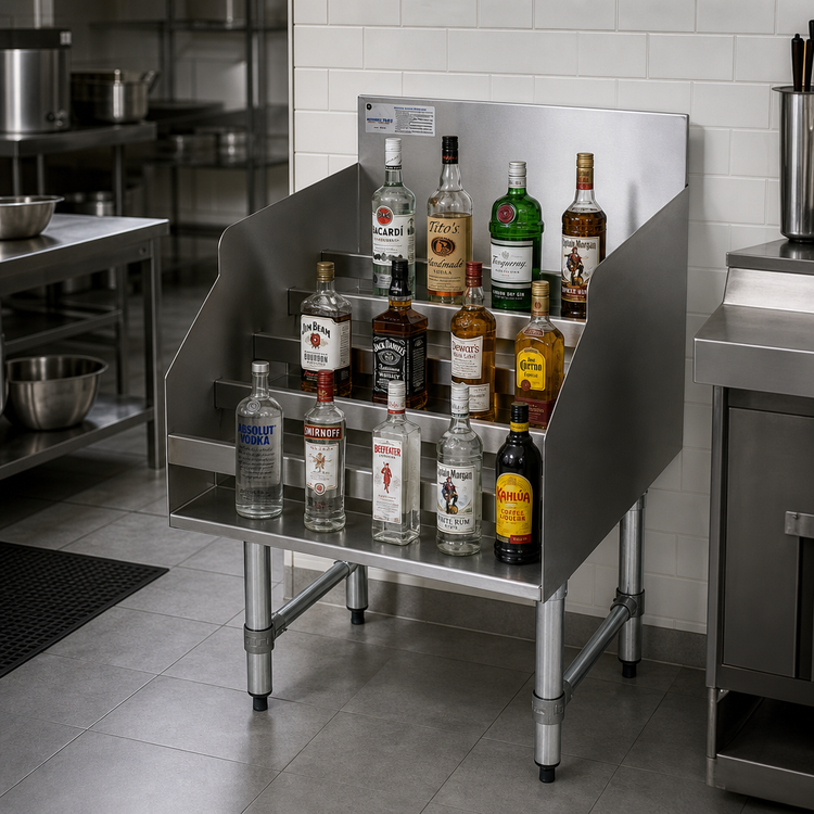 Product image #3 for Advance Tabco Special Value Series Freestanding Stainless Steel 5-Step Liquor Bottle Display Unit