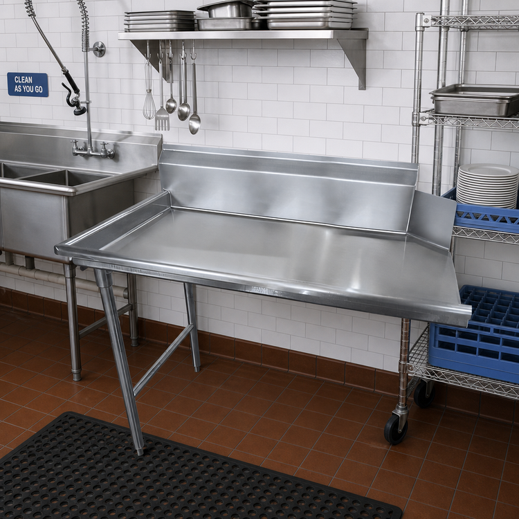 Product image #2 for Advance Tabco Straight Clean Dish Table with 10.5-Inch Backsplash, Left Side Mount, 59 x 30 Inches, 14/304 Stainless Steel