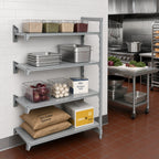 Thumbnail image #3 for Cambro Camshelving® Premium CPA183664S4480 4-Shelf Solid Add-On Polymer Shelving Unit, 18" x 36" x 64", Speckled Gray