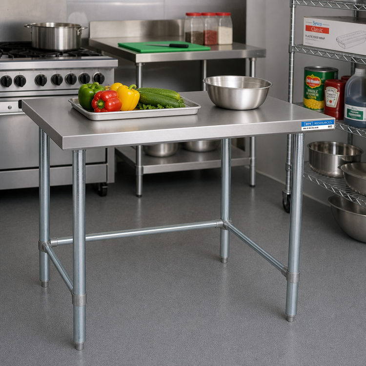 Product image #2 for BK Resources Open Base Flat Top Work Table, 48 x 24 x 36 Inches, Stainless Steel Top, Galvanized Legs