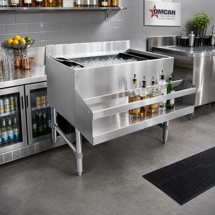Product image #2 for Omcan USA CS-ICB-24 Bar Ice Bin with 12-Inch Deep Stainless Steel Bowl, Backsplash, and Bottle Holders