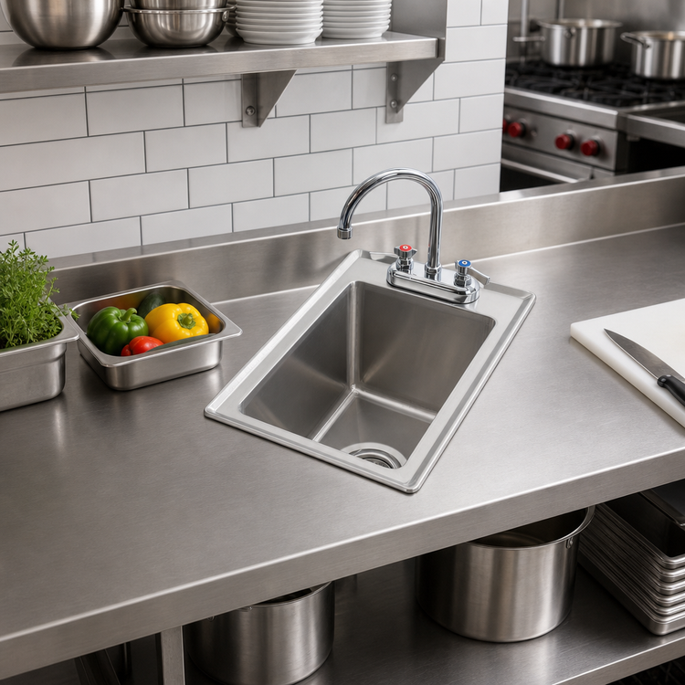 Product image #2 for Drop-In Stainless Steel Hand Sink with Faucet, 12" x 18" x 5"